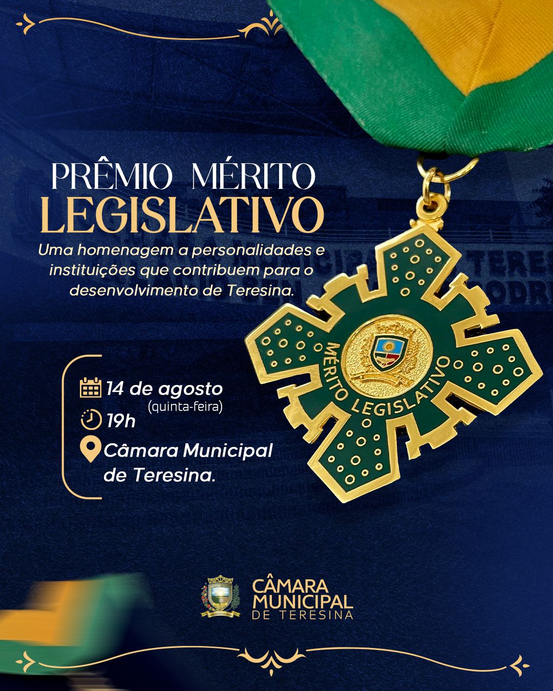 Câmara de Teresina entrega Medalha do Mérito Legislativo no dia 14 de agosto